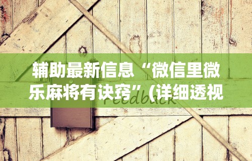 辅助最新信息“微信里微乐麻将有诀窍”(详细透视教程)